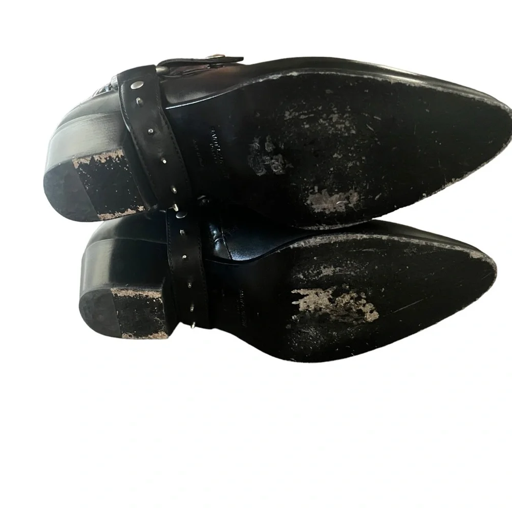 Saint Laurent Black Leather Western Chain Ankle Boots - Picture 16 of 16